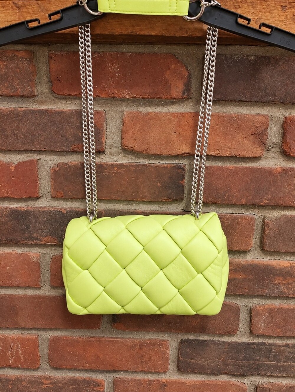 A New Day Neon Chartreuse Woven Chain Shoulder Bag